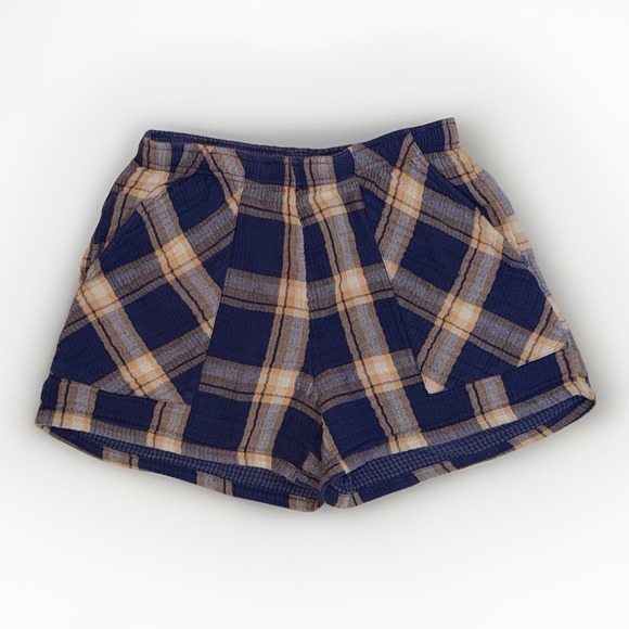 aerie Pants - Aerie Navy Blue & Tan Plaid 100% Cotton Gauze Pajama Boxer Shorts Women XS
